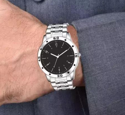 Men Silver Stainless Steel Strap Watch